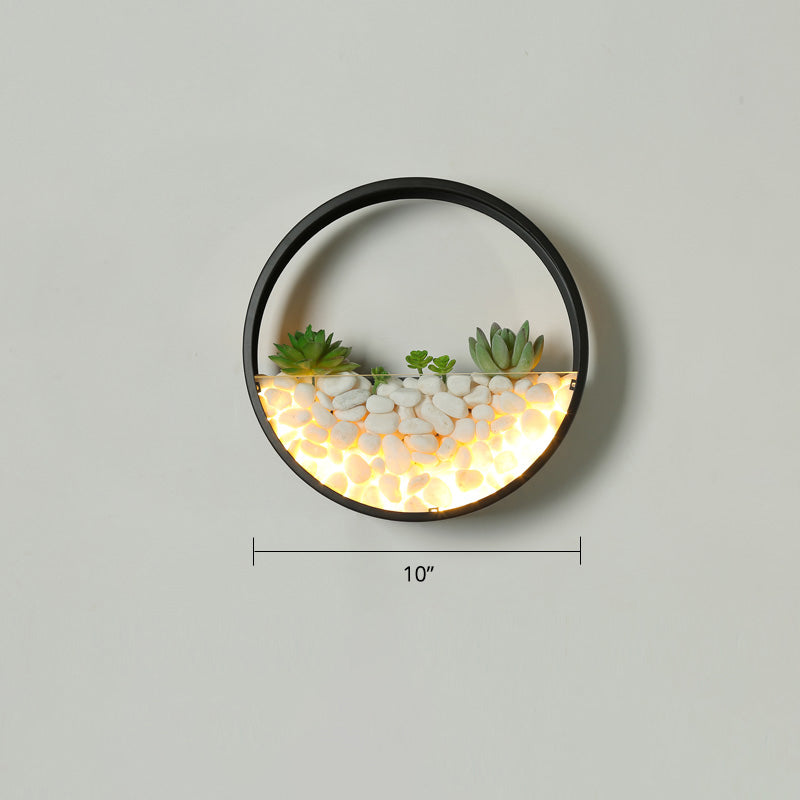 Loop Shaped Wall Sconce Light Decorative Metal Bedroom LED Wall Light with Faux Succulents and Pebbles Clearhalo 'Art deco wall lights' 'Cast Iron' 'Glass' 'Industrial wall lights' 'Industrial' 'Middle century wall lights' 'Modern' 'Rustic wall lights' 'Tiffany' 'Traditional wall lights' 'Wall Lamps & Sconces' 'Wall Lights' Lighting' 2466646