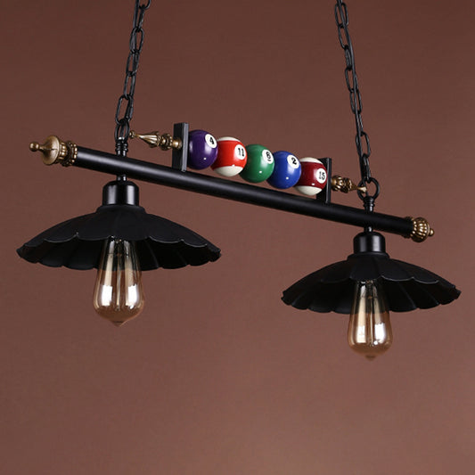 Shaded Hanging Light Fixture Industrial Metal Island Pendant with Billiard Decoration 2 Black Cast Iron Clearhalo 'Ceiling Lights' 'Close To Ceiling Lights' 'Glass shade' 'Glass' 'Island Lights' Lighting' 2466681