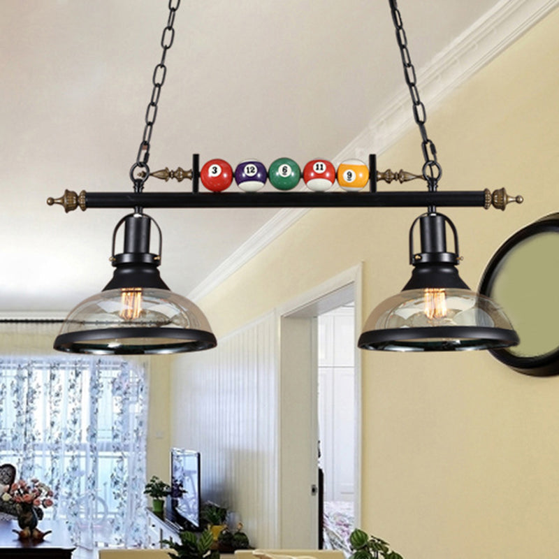 Shaded Hanging Light Fixture Industrial Metal Island Pendant with Billiard Decoration 2 Black Glass Clearhalo 'Ceiling Lights' 'Close To Ceiling Lights' 'Glass shade' 'Glass' 'Island Lights' Lighting' 2466683