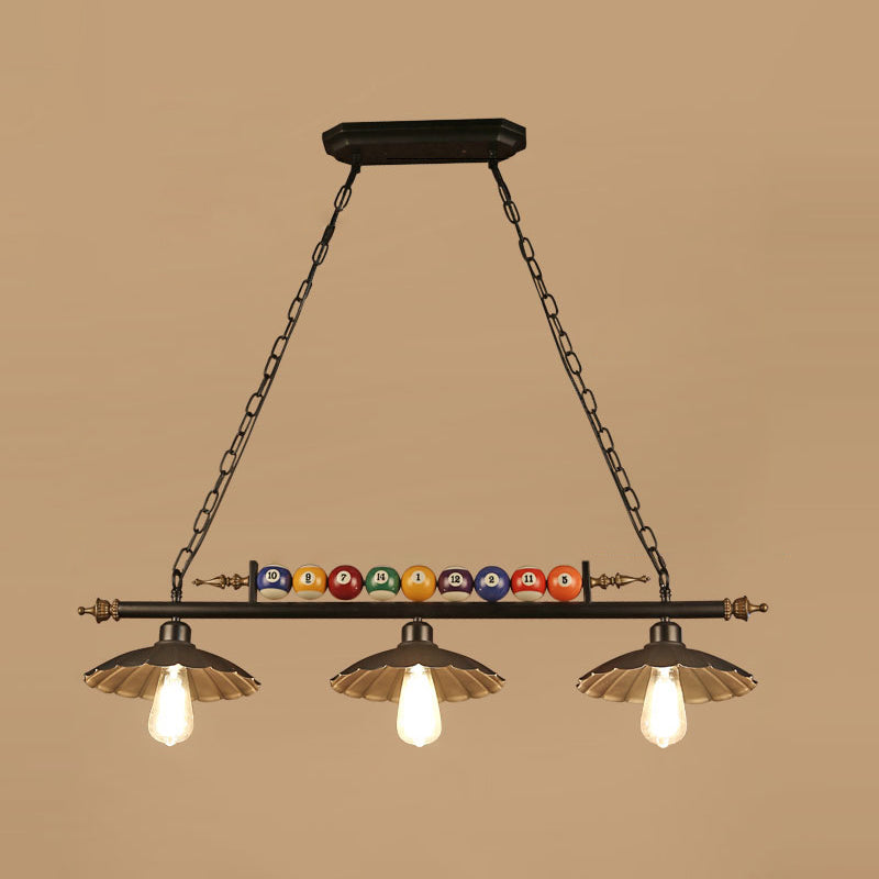 Metal Black Finish Island Lamp Shaded Industrial Style Hanging Light with Billiard Ball Deco 3 Black Wide Flare Clearhalo 'Ceiling Lights' 'Island Lights' Lighting' 2466692