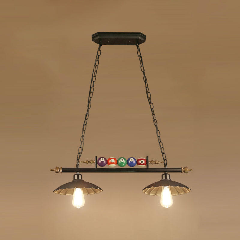 Metal Black Finish Island Lamp Shaded Industrial Style Hanging Light with Billiard Ball Deco 2 Black Wide Flare Clearhalo 'Ceiling Lights' 'Island Lights' Lighting' 2466693
