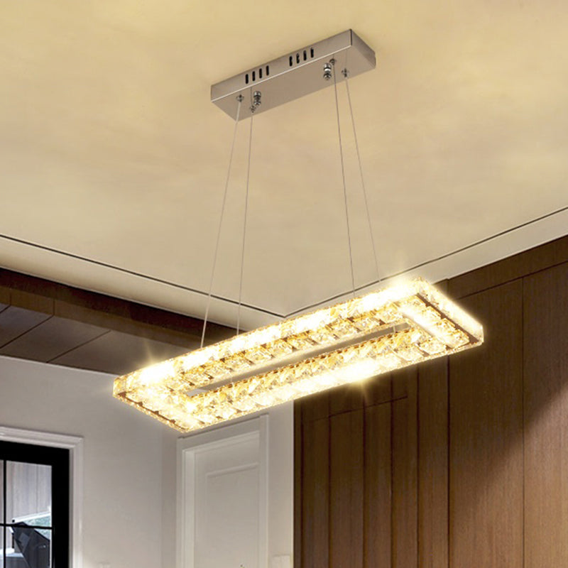Rectangular LED Island Lamp Minimalist Beveled K9 Crystal Clear Pendant Light for Restaurant Clear Clearhalo 'Ceiling Lights' 'Island Lights' Lighting' 2466715