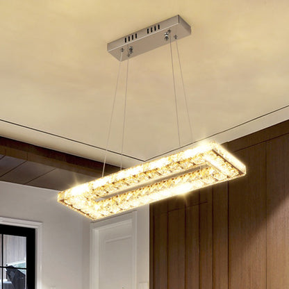 Rectangular LED Island Lamp Minimalist Beveled K9 Crystal Clear Pendant Light for Restaurant Clear Clearhalo 'Ceiling Lights' 'Island Lights' Lighting' 2466715