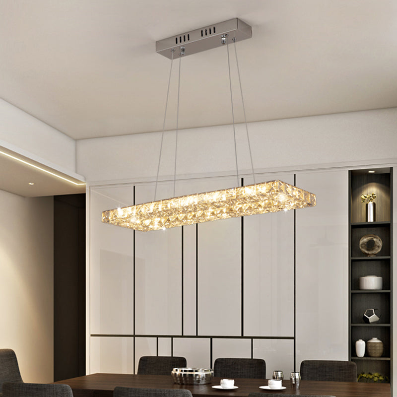 Rectangular LED Island Lamp Minimalist Beveled K9 Crystal Clear Pendant Light for Restaurant Clearhalo 'Ceiling Lights' 'Island Lights' Lighting' 2466717