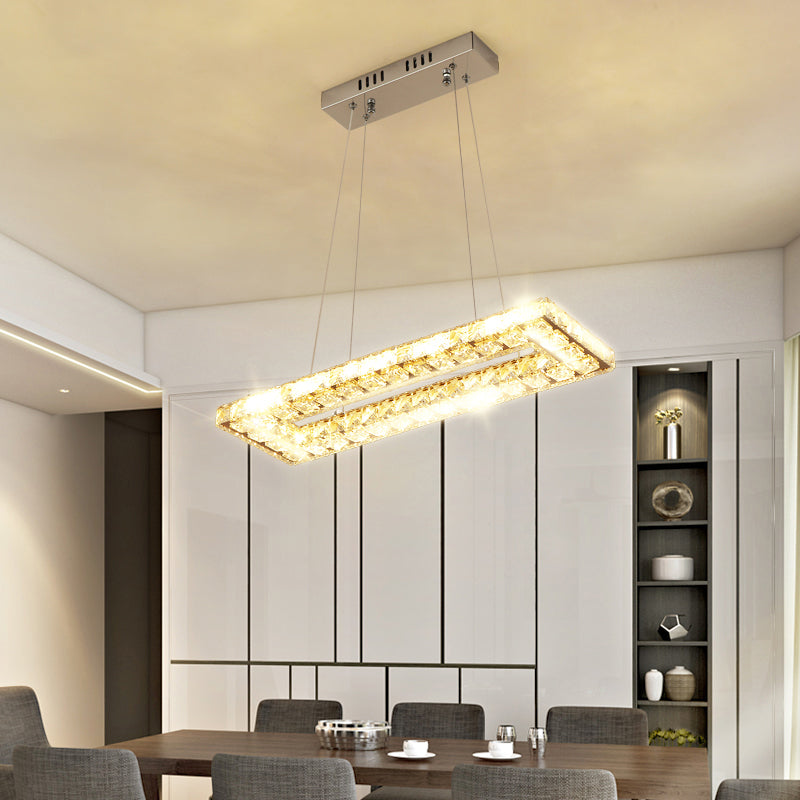 Rectangular LED Island Lamp Minimalist Beveled K9 Crystal Clear Pendant Light for Restaurant Clearhalo 'Ceiling Lights' 'Island Lights' Lighting' 2466718