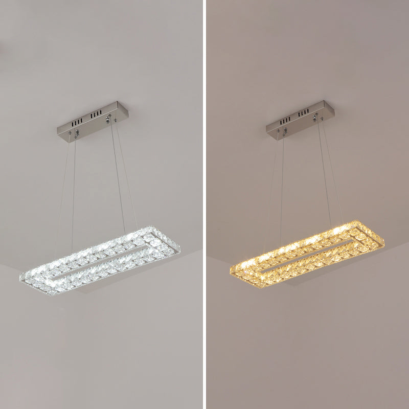 Rectangular LED Island Lamp Minimalist Beveled K9 Crystal Clear Pendant Light for Restaurant Clearhalo 'Ceiling Lights' 'Island Lights' Lighting' 2466720