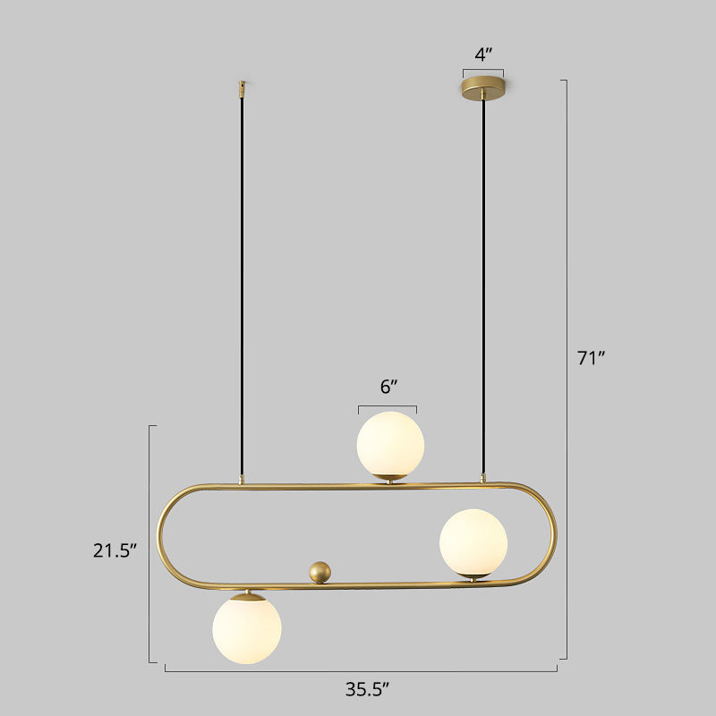 Metal Oblong Island Light Fixture Minimalist Suspension Lighting with Ball Milk Glass Shade Clearhalo 'Ceiling Lights' 'Island Lights' Lighting' 2466734