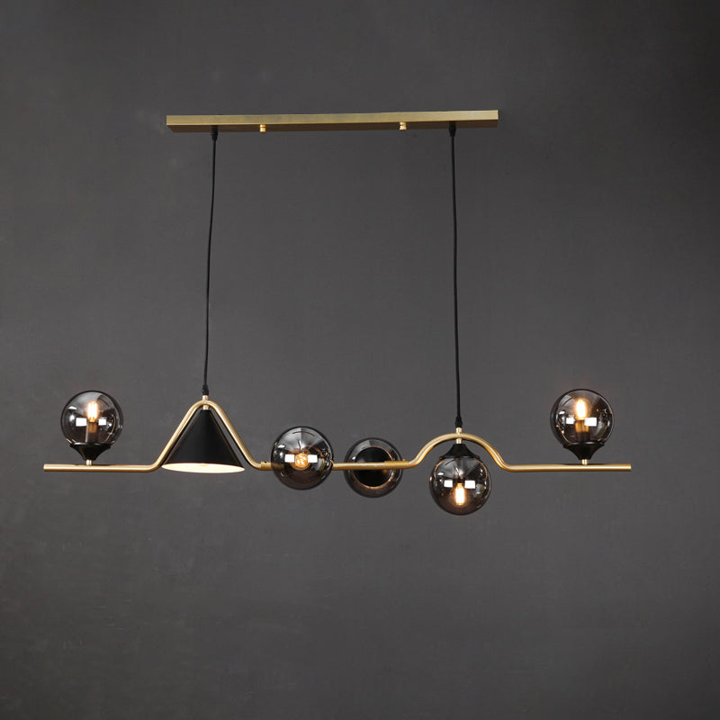 Cone and Ball Hanging Island Light Minimalist Metal Dining Room Pendant Lamp in Gold 6 Gold Smoke Grey Clearhalo 'Ceiling Lights' 'Island Lights' Lighting' 2466737