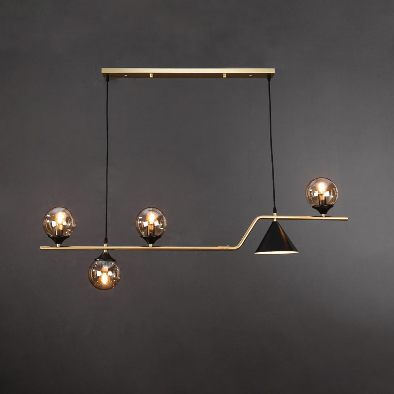 Cone and Ball Hanging Island Light Minimalist Metal Dining Room Pendant Lamp in Gold 5 Gold Amber Clearhalo 'Ceiling Lights' 'Island Lights' Lighting' 2466738