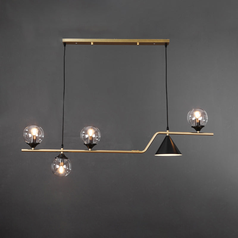 Cone and Ball Hanging Island Light Minimalist Metal Dining Room Pendant Lamp in Gold 5 Gold Clear Clearhalo 'Ceiling Lights' 'Island Lights' Lighting' 2466740