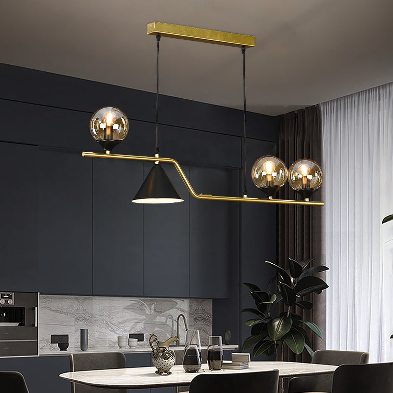 Cone and Ball Hanging Island Light Minimalist Metal Dining Room Pendant Lamp in Gold Clearhalo 'Ceiling Lights' 'Island Lights' Lighting' 2466741