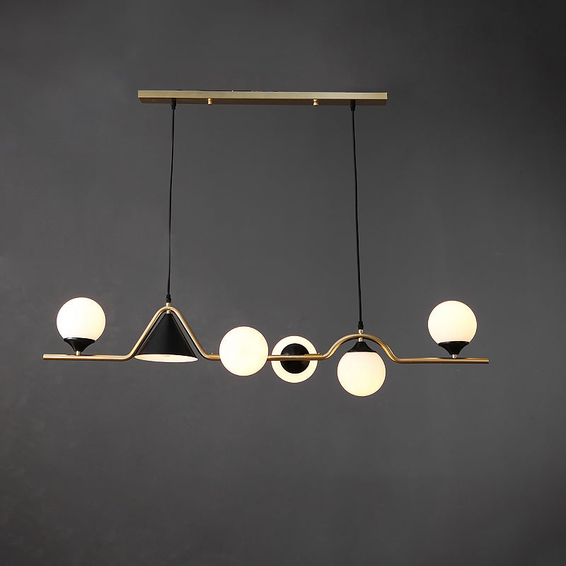 Cone and Ball Hanging Island Light Minimalist Metal Dining Room Pendant Lamp in Gold 6 Gold Milk White Clearhalo 'Ceiling Lights' 'Island Lights' Lighting' 2466742
