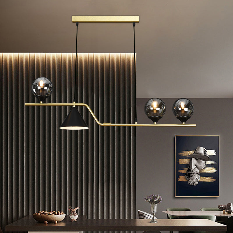 Cone and Ball Hanging Island Light Minimalist Metal Dining Room Pendant Lamp in Gold Clearhalo 'Ceiling Lights' 'Island Lights' Lighting' 2466743