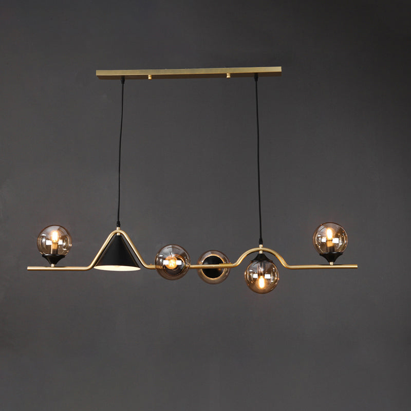 Cone and Ball Hanging Island Light Minimalist Metal Dining Room Pendant Lamp in Gold 6 Gold Amber Clearhalo 'Ceiling Lights' 'Island Lights' Lighting' 2466744