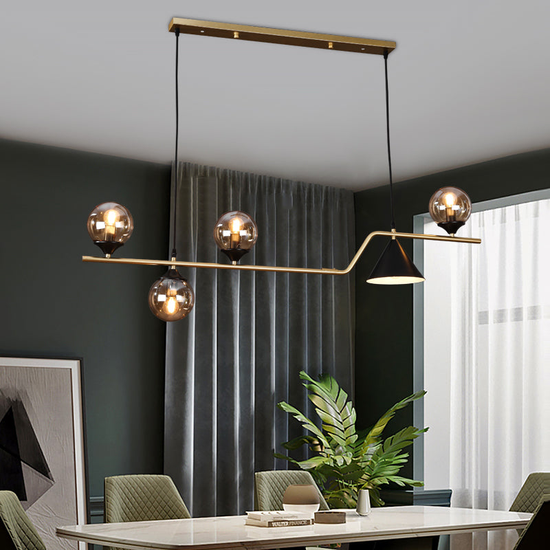 Cone and Ball Hanging Island Light Minimalist Metal Dining Room Pendant Lamp in Gold Clearhalo 'Ceiling Lights' 'Island Lights' Lighting' 2466745