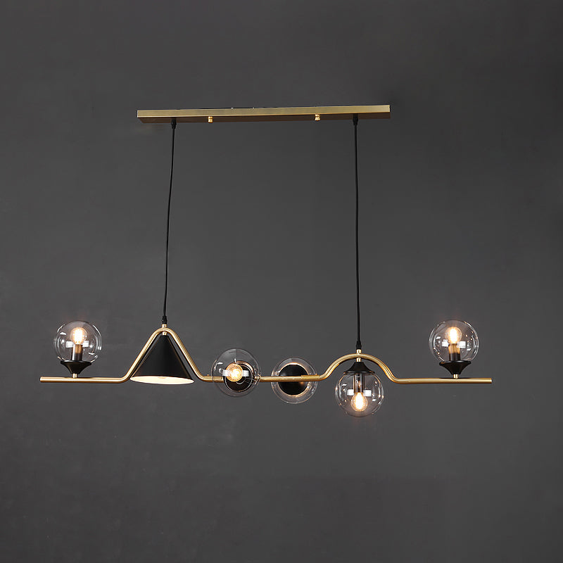 Cone and Ball Hanging Island Light Minimalist Metal Dining Room Pendant Lamp in Gold 6 Gold Clear Clearhalo 'Ceiling Lights' 'Island Lights' Lighting' 2466747
