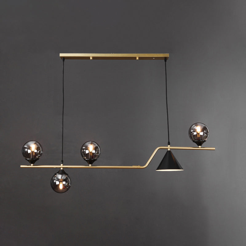 Cone and Ball Hanging Island Light Minimalist Metal Dining Room Pendant Lamp in Gold 5 Gold Smoke Grey Clearhalo 'Ceiling Lights' 'Island Lights' Lighting' 2466750
