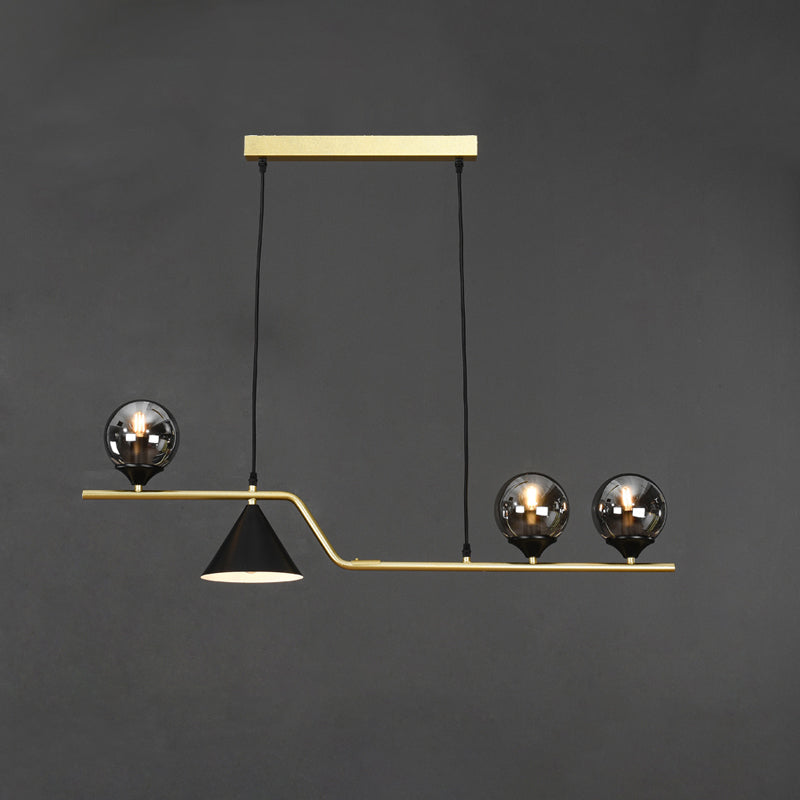 Cone and Ball Hanging Island Light Minimalist Metal Dining Room Pendant Lamp in Gold 4 Gold Smoke Grey Clearhalo 'Ceiling Lights' 'Island Lights' Lighting' 2466754