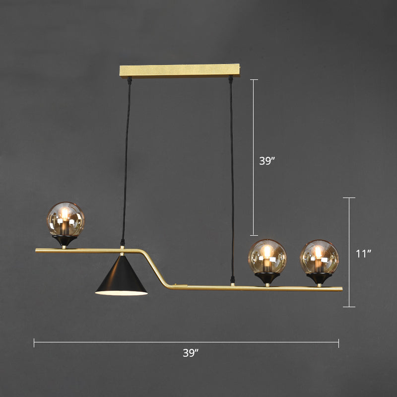 Cone and Ball Hanging Island Light Minimalist Metal Dining Room Pendant Lamp in Gold Clearhalo 'Ceiling Lights' 'Island Lights' Lighting' 2466761
