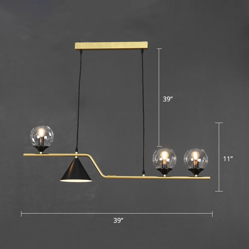 Cone and Ball Hanging Island Light Minimalist Metal Dining Room Pendant Lamp in Gold Clearhalo 'Ceiling Lights' 'Island Lights' Lighting' 2466763