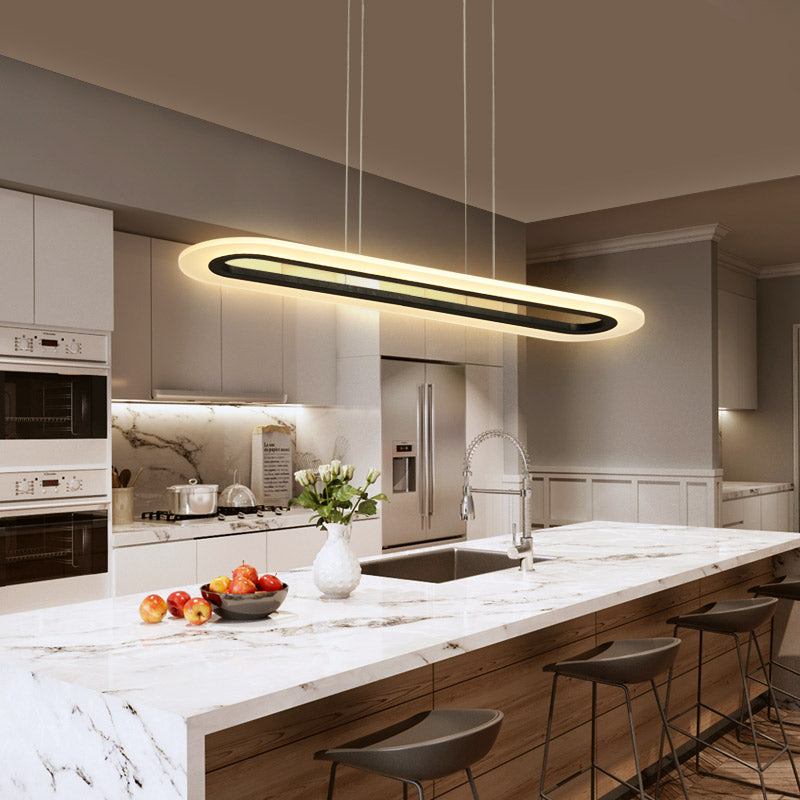 Acrylic Oblong LED Suspension Light Fixture Minimalist Style Hanging Lamp over Island Black Clearhalo 'Ceiling Lights' 'Island Lights' Lighting' 2466779
