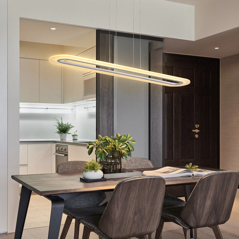 Acrylic Oblong LED Suspension Light Fixture Minimalist Style Hanging Lamp over Island White Clearhalo 'Ceiling Lights' 'Island Lights' Lighting' 2466780