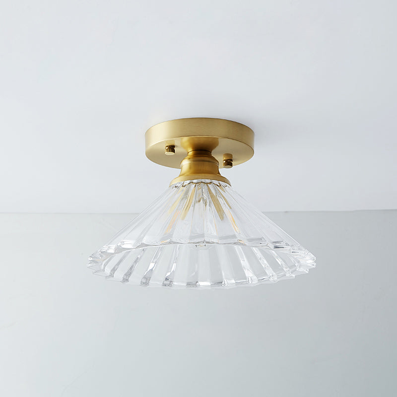 Brass Shaded Small Flushmount Lighting Countryside Single Bathroom Semi Flush Ceiling Light Brass Cone Clearhalo 'Ceiling Lights' 'Close To Ceiling Lights' 'Close to ceiling' 'Semi-flushmount' Lighting' 2466807