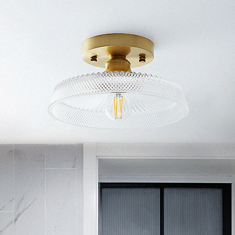 Brass Shaded Small Flushmount Lighting Countryside Single Bathroom Semi Flush Ceiling Light Clearhalo 'Ceiling Lights' 'Close To Ceiling Lights' 'Close to ceiling' 'Semi-flushmount' Lighting' 2466808