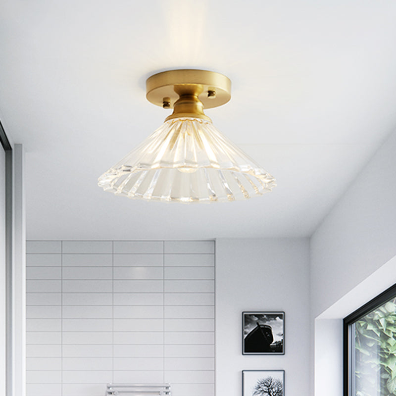 Brass Shaded Small Flushmount Lighting Countryside Single Bathroom Semi Flush Ceiling Light Clearhalo 'Ceiling Lights' 'Close To Ceiling Lights' 'Close to ceiling' 'Semi-flushmount' Lighting' 2466810