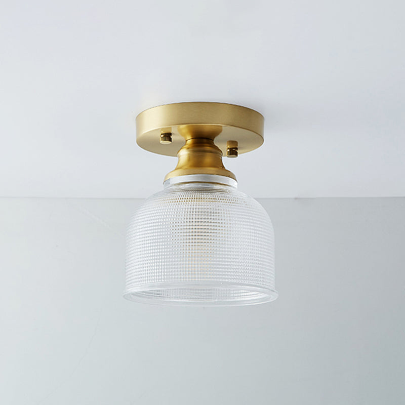 Brass Shaded Small Flushmount Lighting Countryside Single Bathroom Semi Flush Ceiling Light Brass Bowl Clearhalo 'Ceiling Lights' 'Close To Ceiling Lights' 'Close to ceiling' 'Semi-flushmount' Lighting' 2466811
