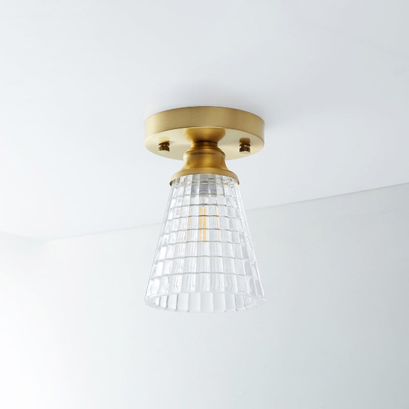 Brass Shaded Small Flushmount Lighting Countryside Single Bathroom Semi Flush Ceiling Light Brass Trumpet Clearhalo 'Ceiling Lights' 'Close To Ceiling Lights' 'Close to ceiling' 'Semi-flushmount' Lighting' 2466812