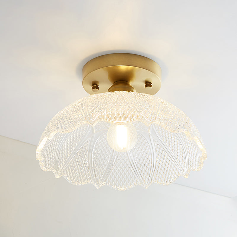Brass Shaded Small Flushmount Lighting Countryside Single Bathroom Semi Flush Ceiling Light Clearhalo 'Ceiling Lights' 'Close To Ceiling Lights' 'Close to ceiling' 'Semi-flushmount' Lighting' 2466813