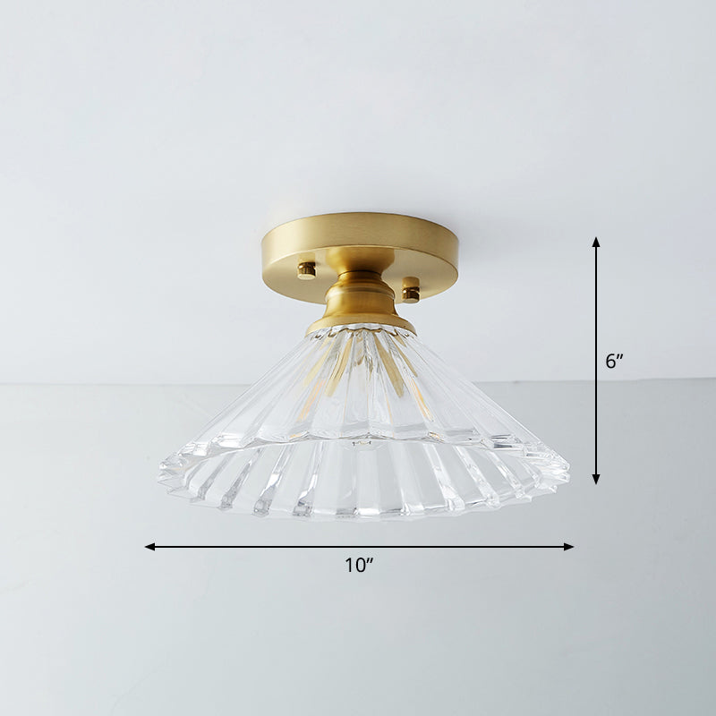 Brass Shaded Small Flushmount Lighting Countryside Single Bathroom Semi Flush Ceiling Light Clearhalo 'Ceiling Lights' 'Close To Ceiling Lights' 'Close to ceiling' 'Semi-flushmount' Lighting' 2466816