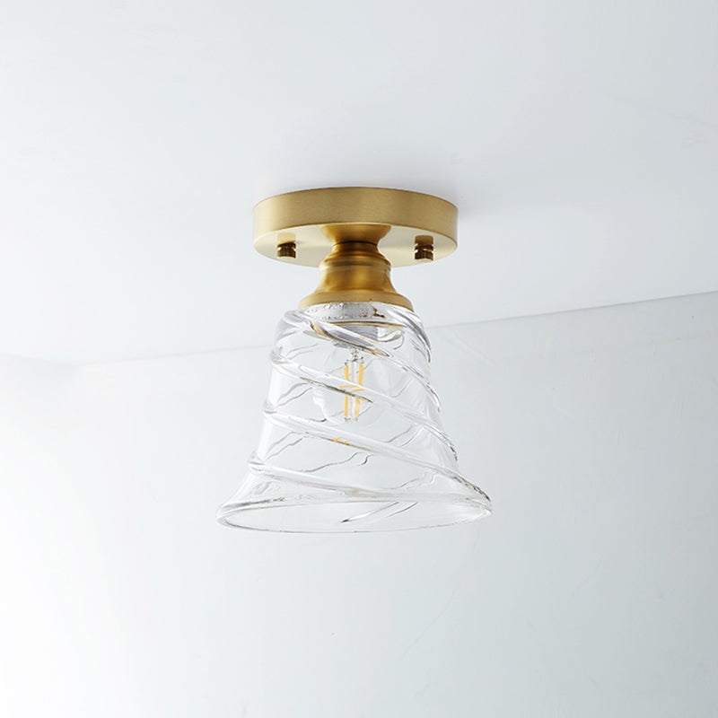 Brass Shaded Small Flushmount Lighting Countryside Single Bathroom Semi Flush Ceiling Light Brass Bell Clearhalo 'Ceiling Lights' 'Close To Ceiling Lights' 'Close to ceiling' 'Semi-flushmount' Lighting' 2466817