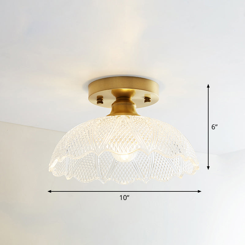 Brass Shaded Small Flushmount Lighting Countryside Single Bathroom Semi Flush Ceiling Light Clearhalo 'Ceiling Lights' 'Close To Ceiling Lights' 'Close to ceiling' 'Semi-flushmount' Lighting' 2466819