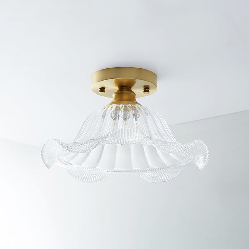 Brass Shaded Small Flushmount Lighting Countryside Single Bathroom Semi Flush Ceiling Light Clearhalo 'Ceiling Lights' 'Close To Ceiling Lights' 'Close to ceiling' 'Semi-flushmount' Lighting' 2466820