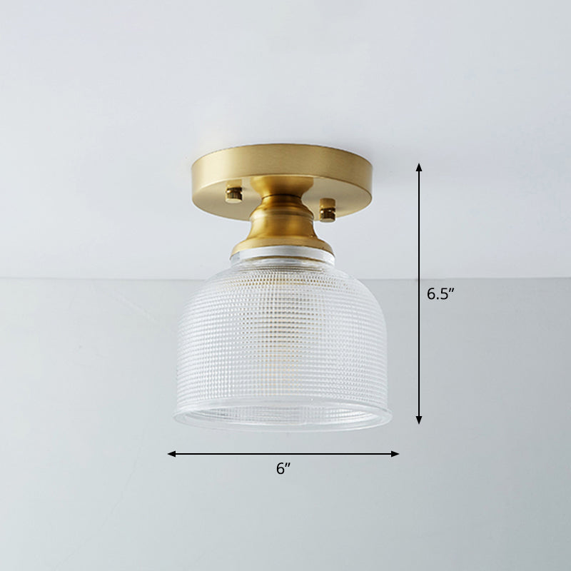 Brass Shaded Small Flushmount Lighting Countryside Single Bathroom Semi Flush Ceiling Light Clearhalo 'Ceiling Lights' 'Close To Ceiling Lights' 'Close to ceiling' 'Semi-flushmount' Lighting' 2466821
