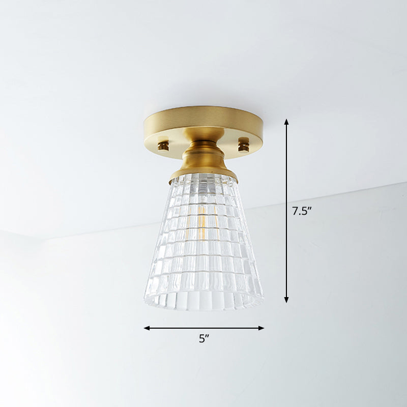 Brass Shaded Small Flushmount Lighting Countryside Single Bathroom Semi Flush Ceiling Light Clearhalo 'Ceiling Lights' 'Close To Ceiling Lights' 'Close to ceiling' 'Semi-flushmount' Lighting' 2466823