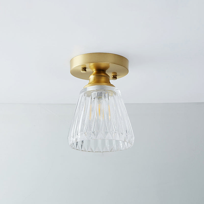 Brass Shaded Small Flushmount Lighting Countryside Single Bathroom Semi Flush Ceiling Light Brass Wine Glass Clearhalo 'Ceiling Lights' 'Close To Ceiling Lights' 'Close to ceiling' 'Semi-flushmount' Lighting' 2466824