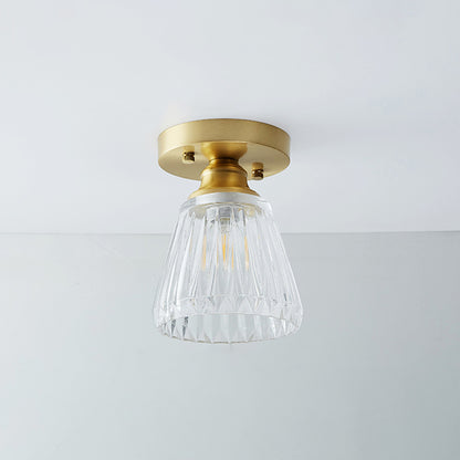 Brass Shaded Small Flushmount Lighting Countryside Single Bathroom Semi Flush Ceiling Light Brass Wine Glass Clearhalo 'Ceiling Lights' 'Close To Ceiling Lights' 'Close to ceiling' 'Semi-flushmount' Lighting' 2466824