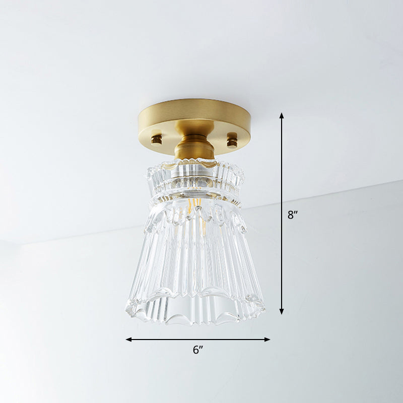 Brass Shaded Small Flushmount Lighting Countryside Single Bathroom Semi Flush Ceiling Light Clearhalo 'Ceiling Lights' 'Close To Ceiling Lights' 'Close to ceiling' 'Semi-flushmount' Lighting' 2466825