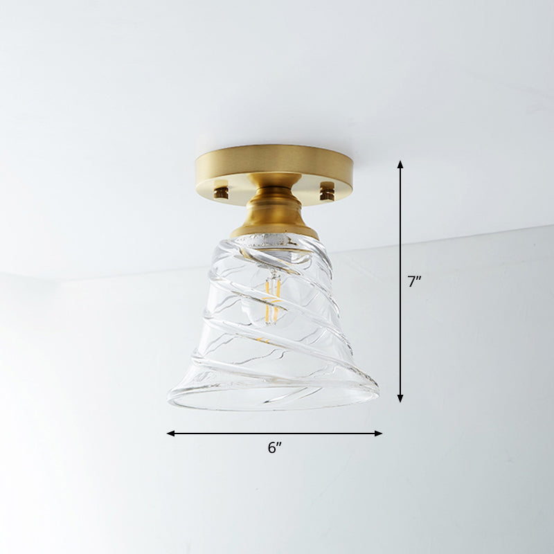 Brass Shaded Small Flushmount Lighting Countryside Single Bathroom Semi Flush Ceiling Light Clearhalo 'Ceiling Lights' 'Close To Ceiling Lights' 'Close to ceiling' 'Semi-flushmount' Lighting' 2466827