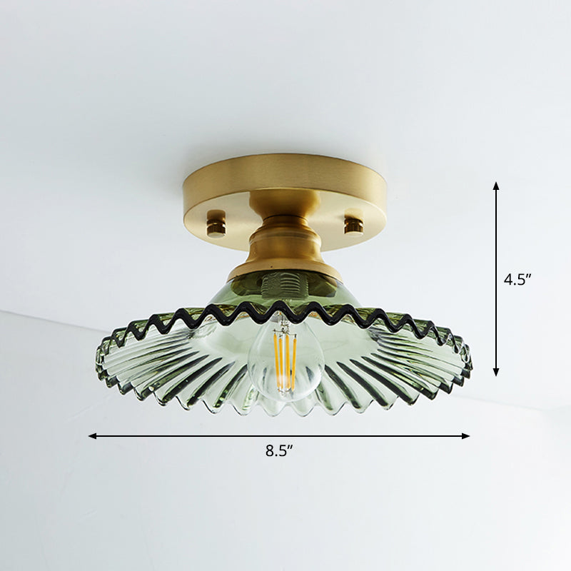 Brass Shaded Small Flushmount Lighting Countryside Single Bathroom Semi Flush Ceiling Light Clearhalo 'Ceiling Lights' 'Close To Ceiling Lights' 'Close to ceiling' 'Semi-flushmount' Lighting' 2466828