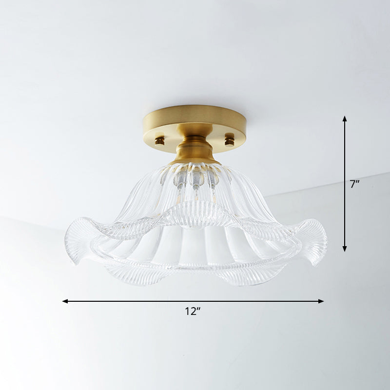 Brass Shaded Small Flushmount Lighting Countryside Single Bathroom Semi Flush Ceiling Light Clearhalo 'Ceiling Lights' 'Close To Ceiling Lights' 'Close to ceiling' 'Semi-flushmount' Lighting' 2466829