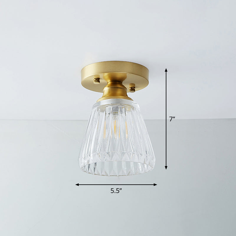 Brass Shaded Small Flushmount Lighting Countryside Single Bathroom Semi Flush Ceiling Light Clearhalo 'Ceiling Lights' 'Close To Ceiling Lights' 'Close to ceiling' 'Semi-flushmount' Lighting' 2466831