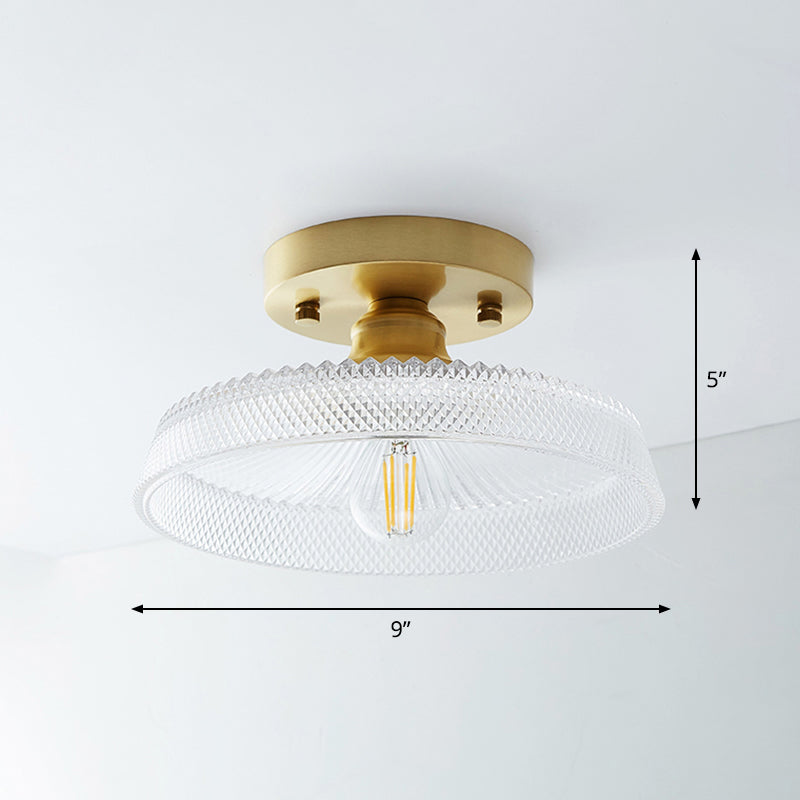 Brass Shaded Small Flushmount Lighting Countryside Single Bathroom Semi Flush Ceiling Light Clearhalo 'Ceiling Lights' 'Close To Ceiling Lights' 'Close to ceiling' 'Semi-flushmount' Lighting' 2466832