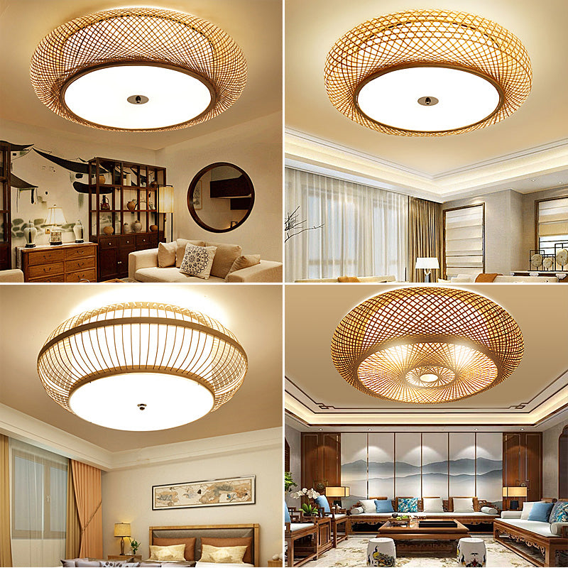 Chinese Style Round Flush Mount Lighting Bamboo 3-Light Living Room Ceiling Light with Shade Inside Clearhalo 'Ceiling Lights' 'Close To Ceiling Lights' 'Close to ceiling' 'Flush mount' Lighting' 2466866