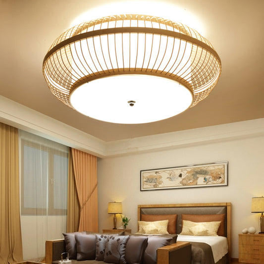 Chinese Style Round Flush Mount Lighting Bamboo 3-Light Living Room Ceiling Light with Shade Inside Beige Clearhalo 'Ceiling Lights' 'Close To Ceiling Lights' 'Close to ceiling' 'Flush mount' Lighting' 2466867