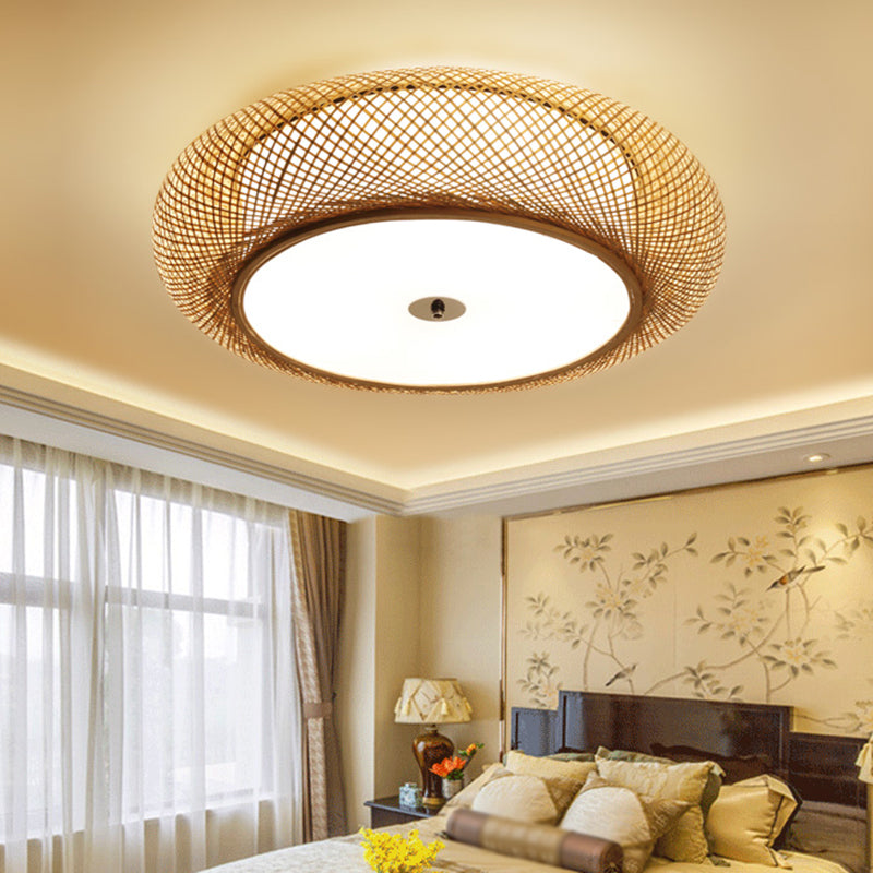 Chinese Style Round Flush Mount Lighting Bamboo 3-Light Living Room Ceiling Light with Shade Inside Light Brown Clearhalo 'Ceiling Lights' 'Close To Ceiling Lights' 'Close to ceiling' 'Flush mount' Lighting' 2466868
