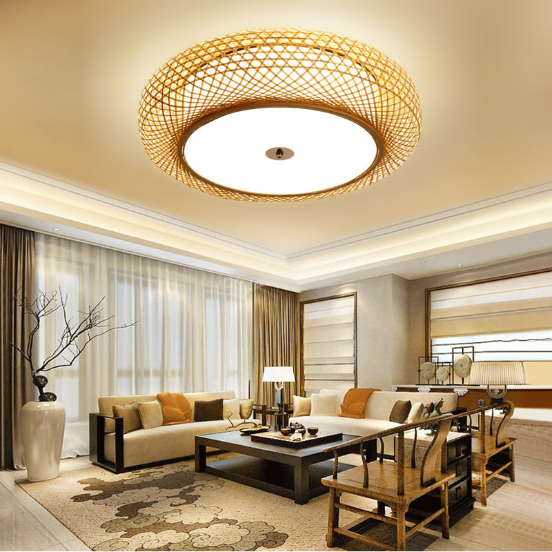 Chinese Style Round Flush Mount Lighting Bamboo 3-Light Living Room Ceiling Light with Shade Inside Clearhalo 'Ceiling Lights' 'Close To Ceiling Lights' 'Close to ceiling' 'Flush mount' Lighting' 2466869